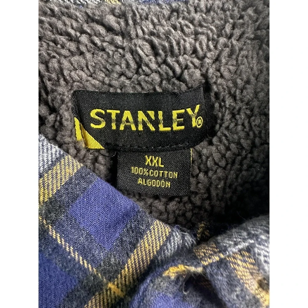 Stanley Jacket Mens 2XL Blue Yellow Plaid Sherpa Lined Flannel Button Up